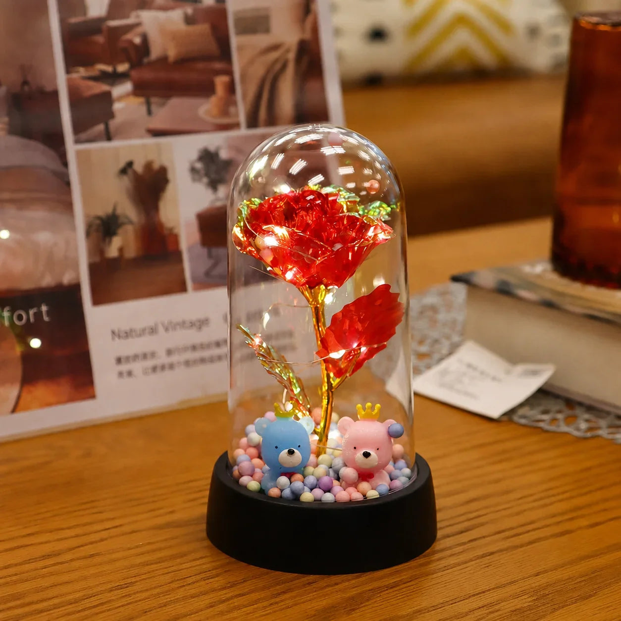 LED Valentine Day Gift For Girlfriend Eternal Rose Light 24K Gold Foil Flower In Glass Cover Mothers Day Wedding Bridesmaid Gift