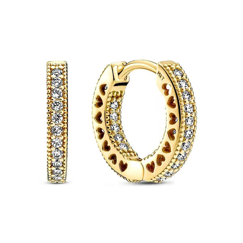 New 24K Gold Plated Pavé Heart Hoop Earring Huggie Hoop Earring 925 Silver Charm Hoop Earring Fine Jewelry Women DIY