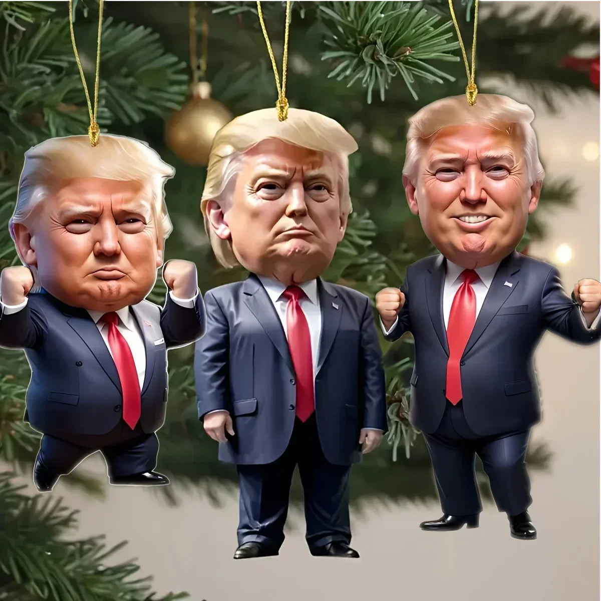 3-Piece Classic Style Trump-Inspired Acrylic Christmas Ornaments Car & Tree Hanging Decorations Perfect Festive Holiday Gift