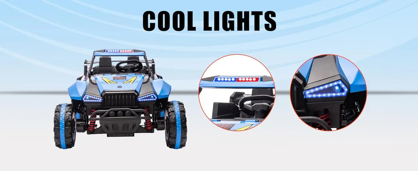 24V Ride on Toys for Boys & Girls 2 Seater Ride On Car for Kids, 6.21 Mph Max Speed, 4 Spring Suspension (Black & Blue)