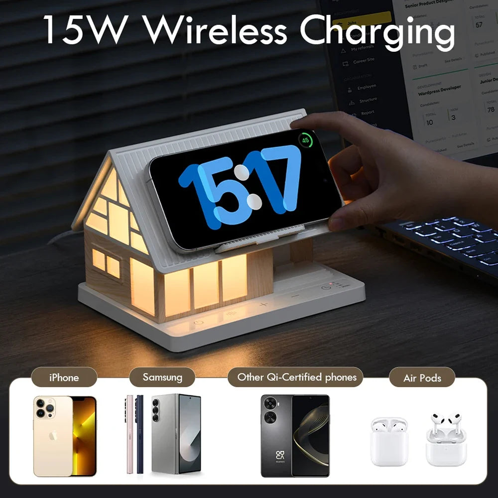 WILIT Bedside Touch Lamp with 10 Natural Sounds White Noise 15W Wireless Charging Night Light Clock Combination Atmosphere Light