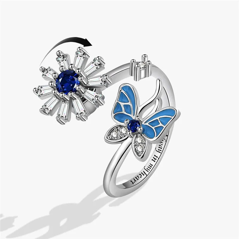 2023 Fashion Beads Anxiety Ring Fidget Spinner Rings Crystal Butterfly Flower Star Moon Ring Anti Stress Jewelry Gift