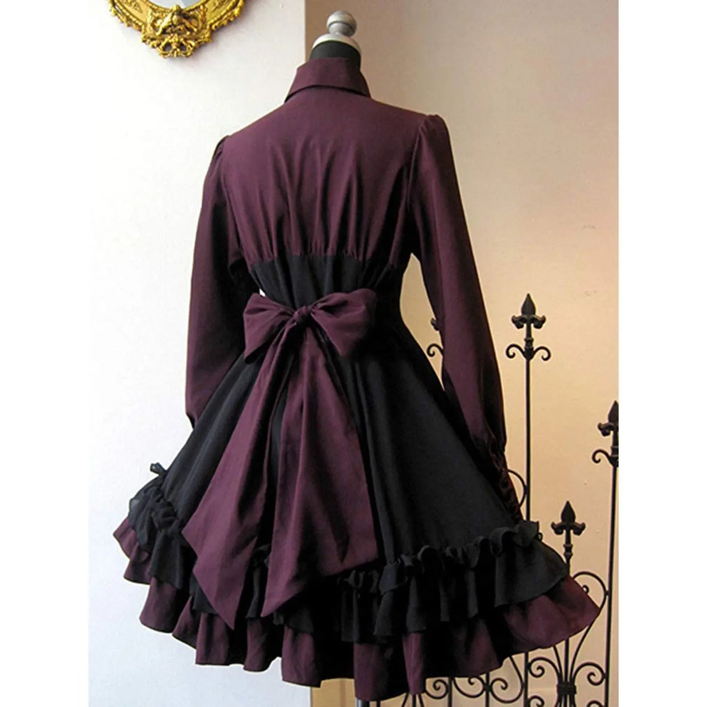 Women Vintage Palace Lolita Dress Bow Collar High Waist Victorian Princess Gothic Dress Renaissance Ruffles Cocktail Party Dress
