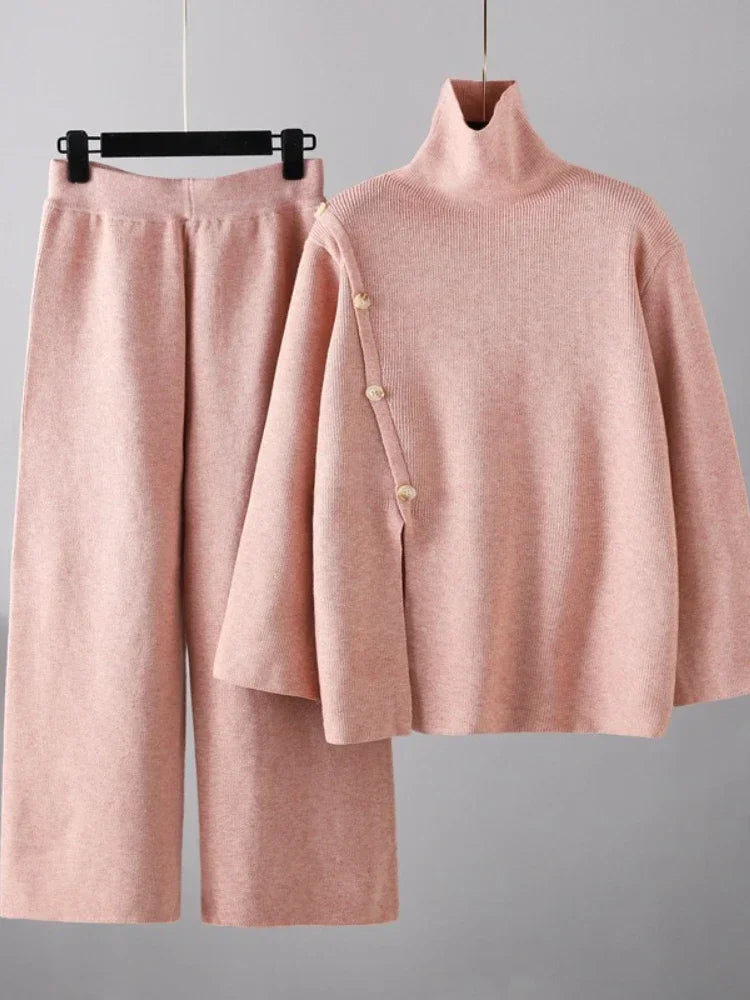 New Winter Autumn Sweater 2 Piece Sets Fashionable Knit Pant Sets Elegant Retro Pullover Two Piece Sets Womens Outfits Clothes