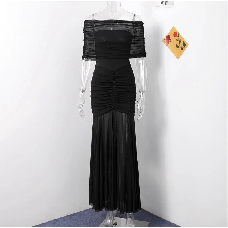 Elegant Off Shoulder Backless Women Maxi Dresses Sexy Strapless Sleeveless Hip Package Bodycon Lady Dress Party Club Mash Gown