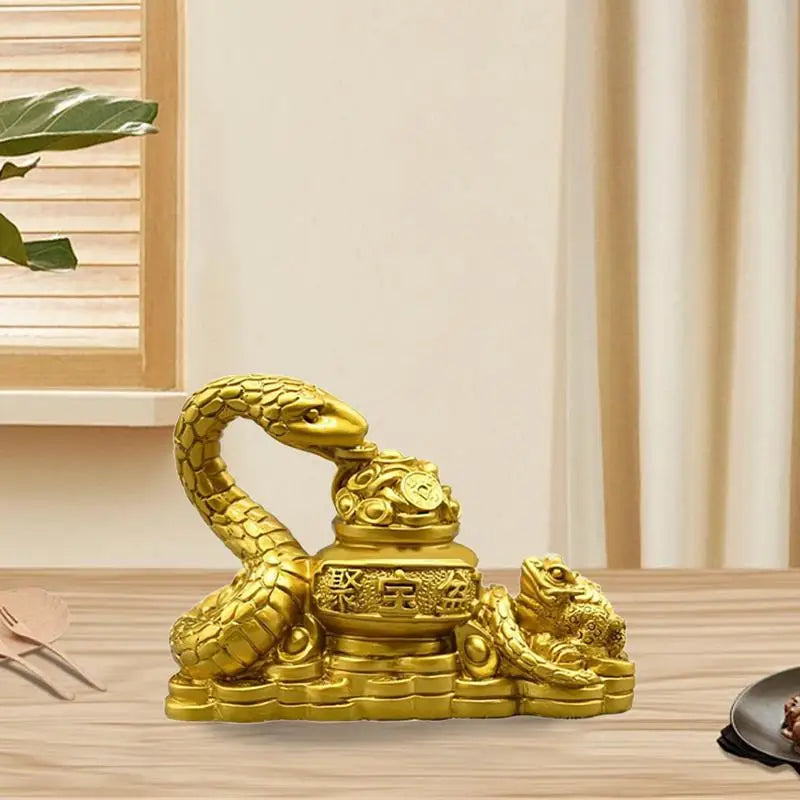2025 Year Of The Snake Figurine New Year Gold Feng Shui Snake Toad Statue Money Wealth Luck Spring Festival Home Decoration