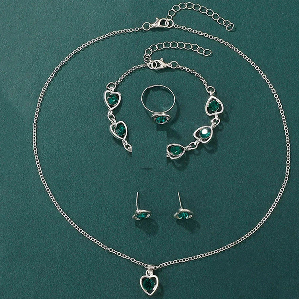 Women Fashion Watches Heart Rhinestone, Ring ,Necklace ,Earring  Jewelry Set.