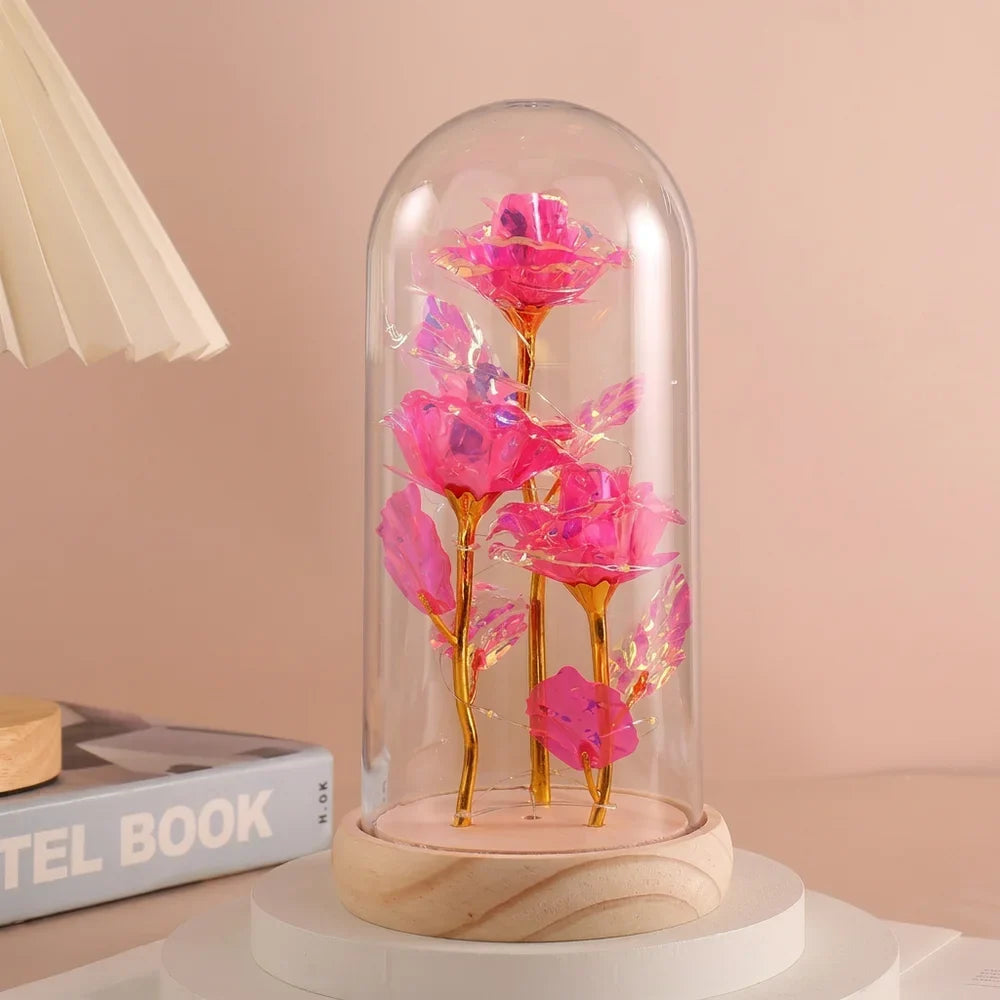 LED Valentine Day Gift For Girlfriend Eternal Rose Light 24K Gold Foil Flower In Glass Cover Mothers Day Wedding Bridesmaid Gift