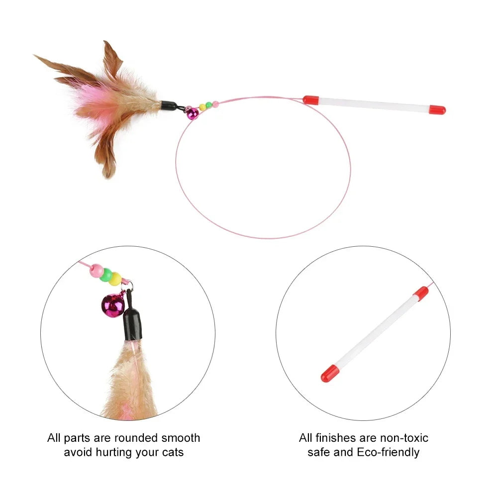 1-10Pc Interactive Cat Feather Toy Accessories  Pet Supply Wand Kitten Cat Teaser Feather Toys with Bell Interactive Stick Toy