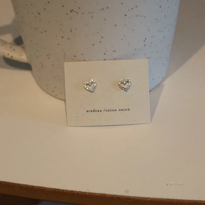 925 Sterling Silver Micro-set Zircon Heart Stud Earrings for Women Plated 14k Gold Mini Earring Girl Birthday Gifts Jewelry