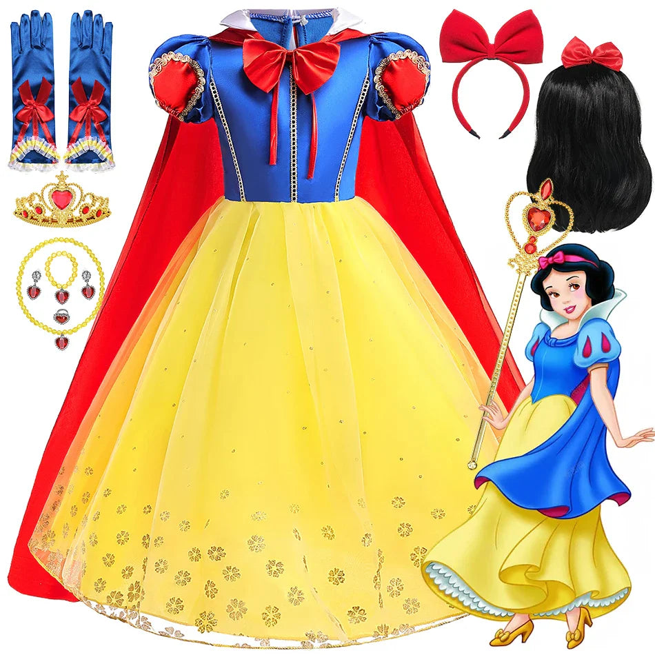 Disney 2024 Girls Costume Snow White Fancy Dress Kids Carnival Christmas Party Princess Children Birthday with Cloak Clothes