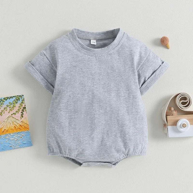 Baby Boy Girl Solid Color Short Sleeve Bubble Romper Oversized T-Shirt