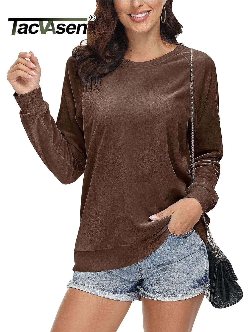 TACVASEN Spring Lightweight Crew Neck Pullover Womens Casual Soft Fuzzy Sweatshirts Warm Hoodies Sweet Streetwear Sports Tops