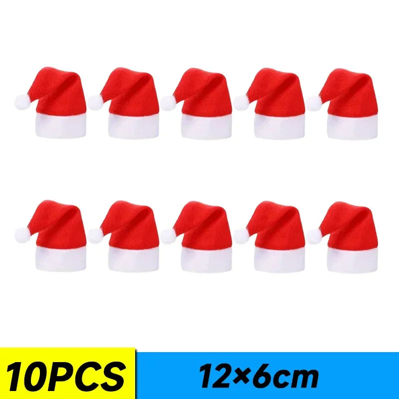 Mini Santa Hat & Scarf 2024 New Christmas Costume for Cat Rabbit Doll Lollipop Bottle DIY Xmas Party Dinner Decoration