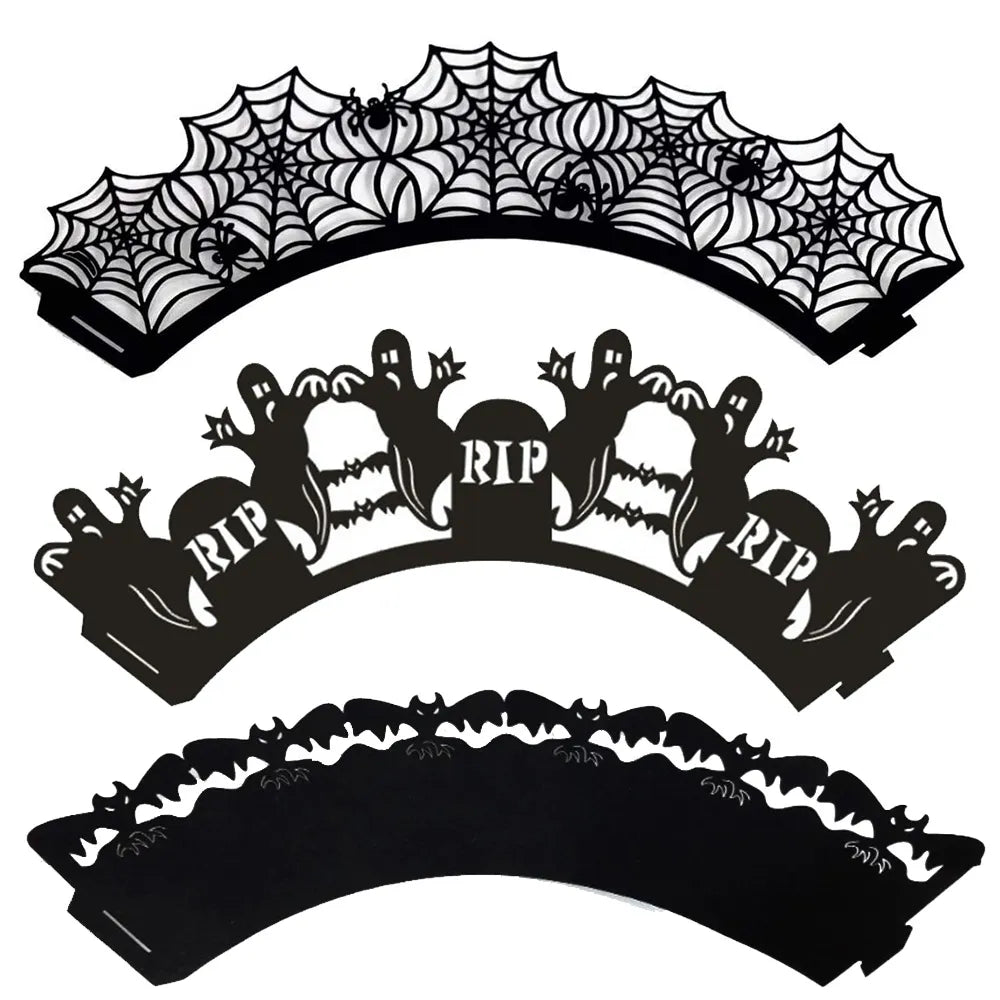 12pcs Halloween Black Bat Cupcake Wrappers Cupcake Liners Ghost Halloween Cupcake Decorations Halloween Themed Party Supplies