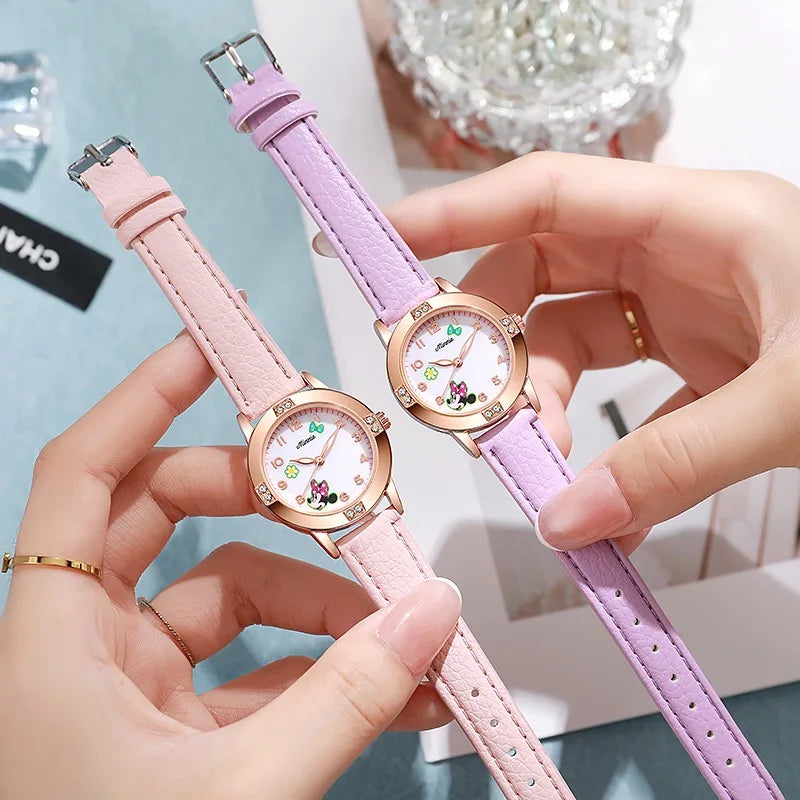 Disney Mickey Minnie Cute Cartoon Girls Quartz Watches, Children's Watch Lovely Girl Wristwatches.