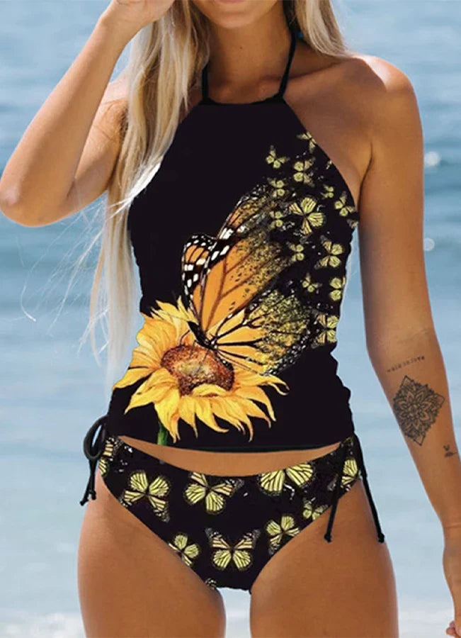 Summer New High Elastic Bikini Set Small Turtle Print Two Piece Set Lace Up Sexy Women's Beach Swimsuit S-6XL