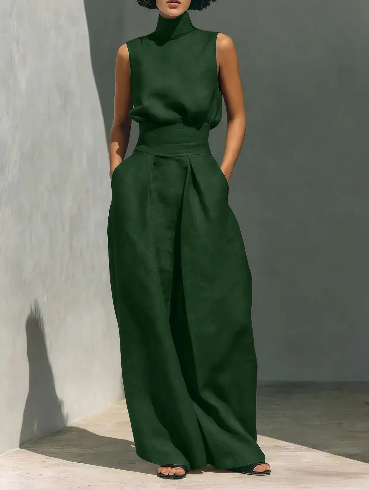 2026 Sleeveless Top+Wide Leg Pants Summer Casual Two-Piece Set Elegant And Loose Office Set High Street Pocket Women's Suits
