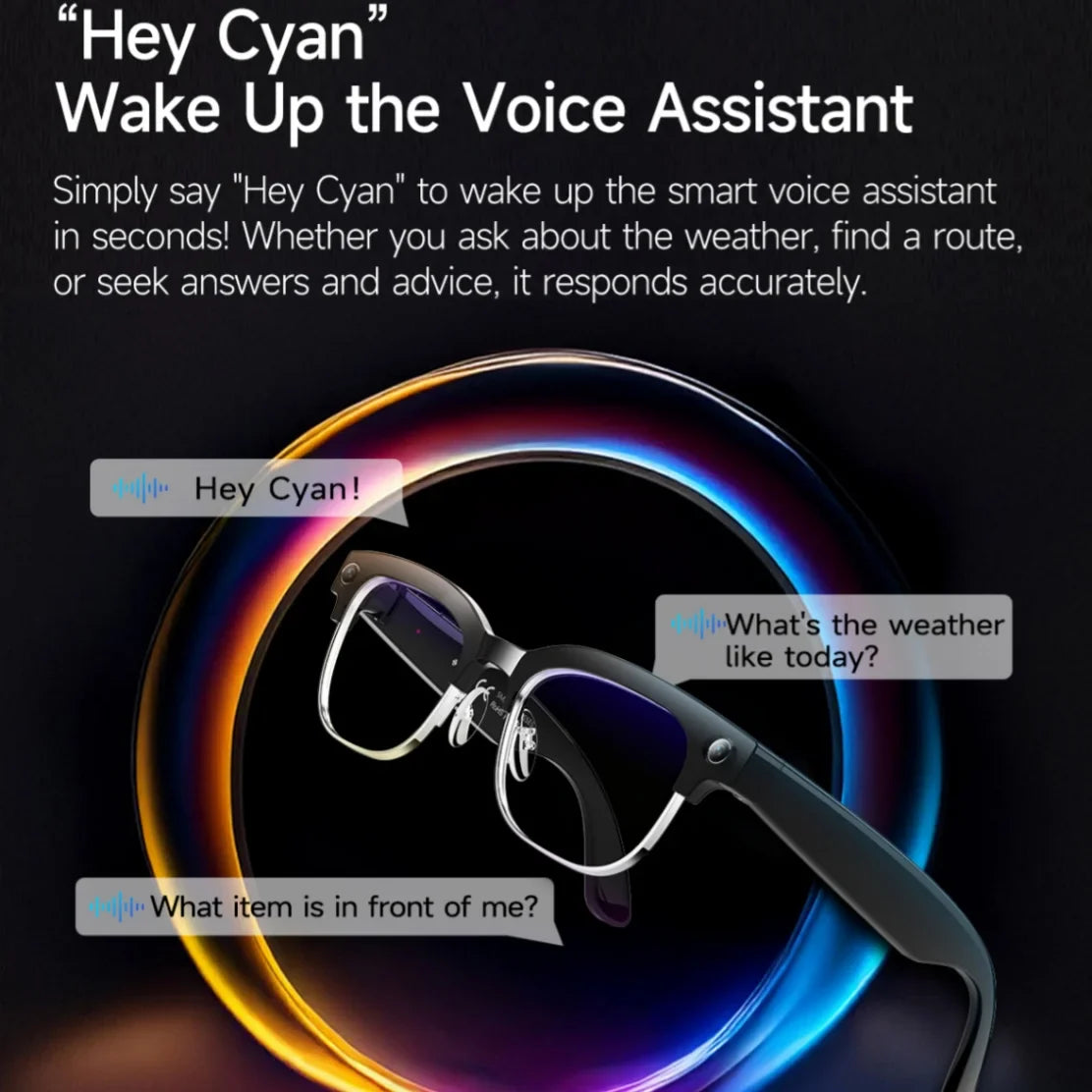 AI Smart Glasses 8MP Bluetooth, Waterproof ,IP66 with Video Recording, Photo Recognition, Translation, 290mAh Glasses for Everyday Use.