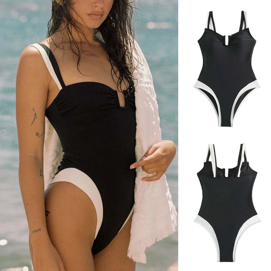 2024 New Black White One Piece Swimsuit Sexy Swimwear Women Bathing Suit Beach Backless Monokini Swimsuit Female Beachwear