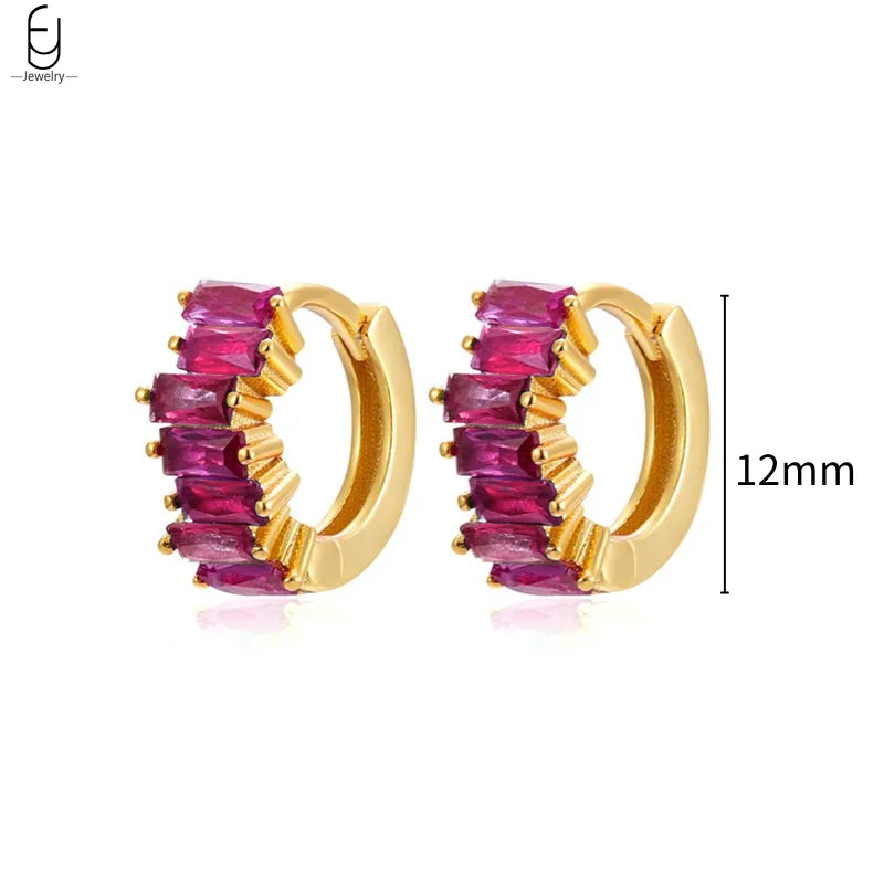 925 Sterling Silver Needle Rose Red Crystal Stud Earrings For Women Water Drop/Heart Pendant Gold Earrings Fashion Jewelry Gifts