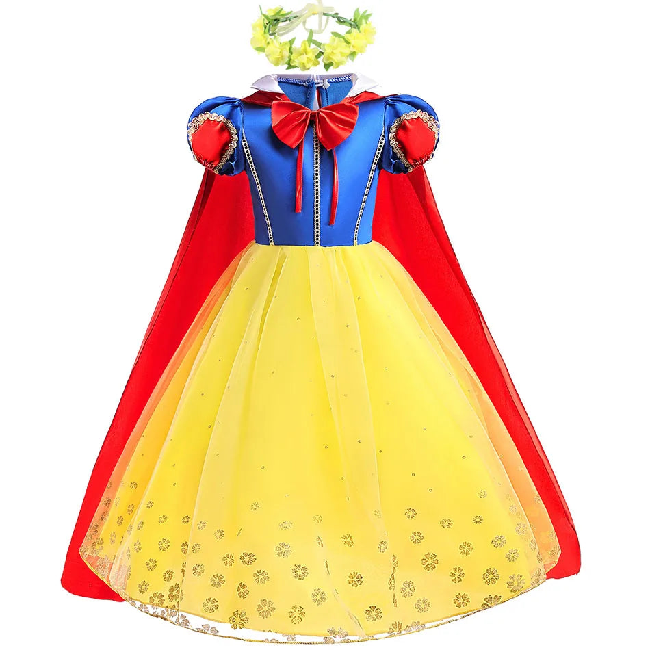 Disney 2024 Girls Costume Snow White Fancy Dress Kids Carnival Christmas Party Princess Children Birthday with Cloak Clothes