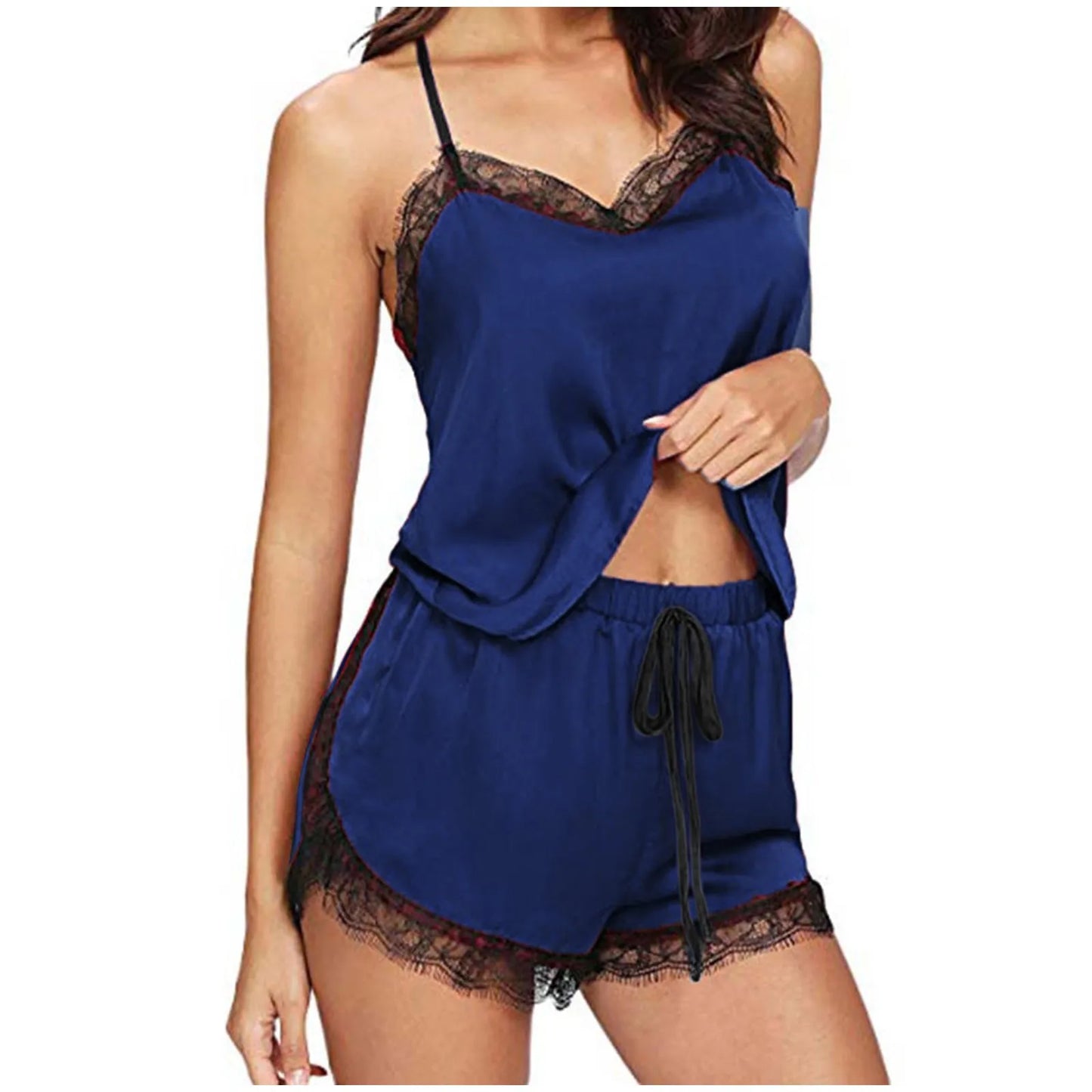 Lace Trim Pijama Sets Women's Satin Cami Top Shorts Sleepwear Set Sexy Lingerie Pajamas Home Wear Nightwear  пижама женская
