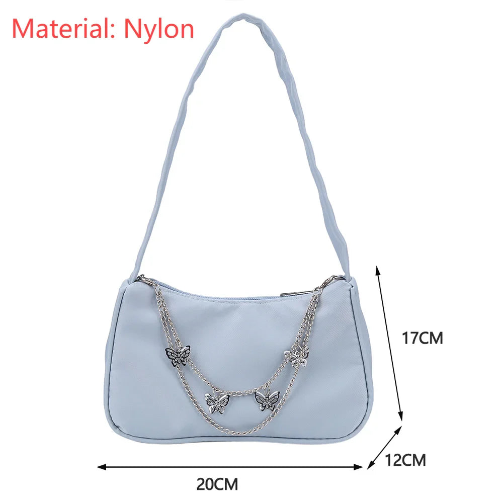 Retro Butterfly Chain Underarm Bag Women‘s Fashion Solid Color Shopping Shoulder Bag Travel Casual Small Handbags for Women