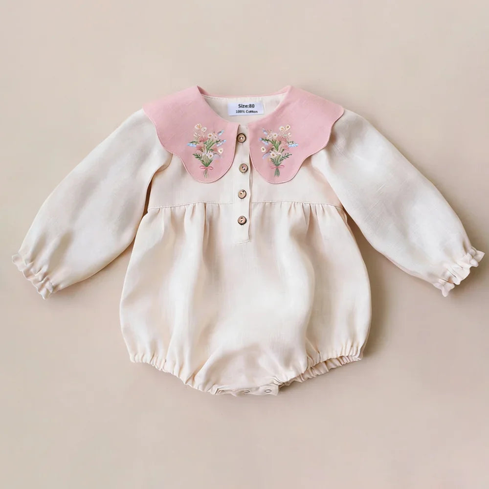 0-2Y Baby Girls Clothes Cotton Linen Sleeveless Infant Girl Rompers Embroidered Summer Birthday Party Photo Shoot Baby Outfit