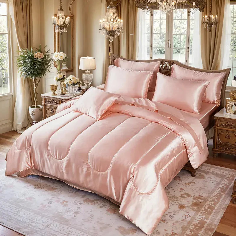 3pcs Reversible Silky Bedding Set, Luxury Soft Satin Comforter with 2 Satin Pillowcases.