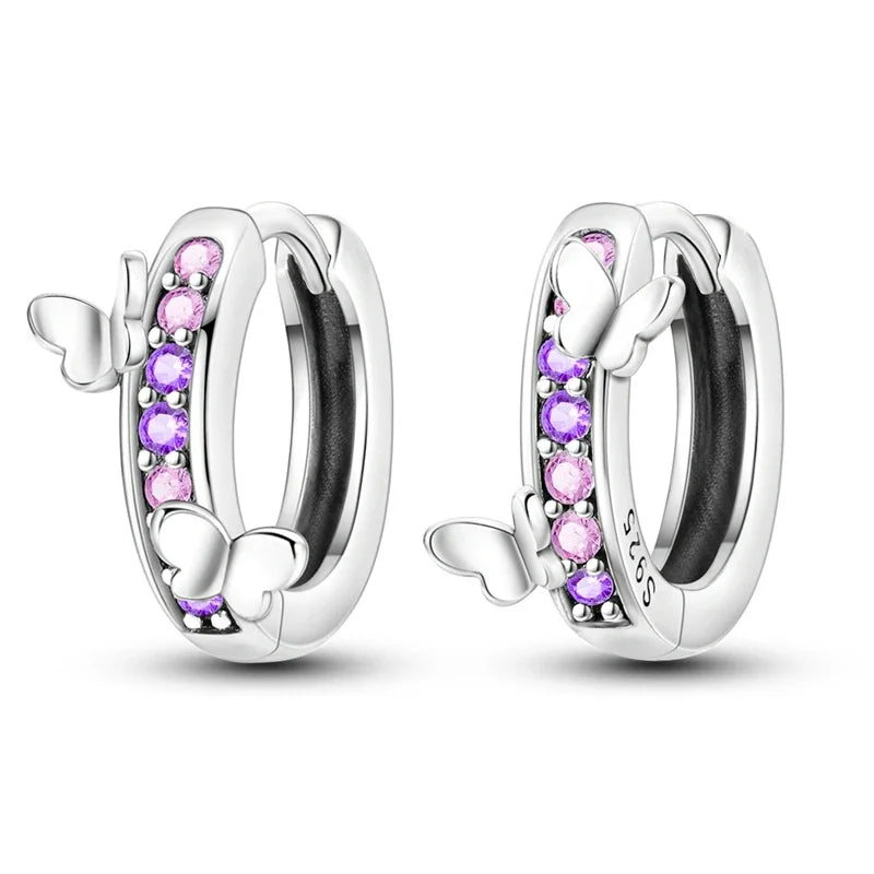 Romantic Heart Shapen Girl Earrings 925 Silver Rainbow Heart Hoop Earring Silver Jewelry Gift