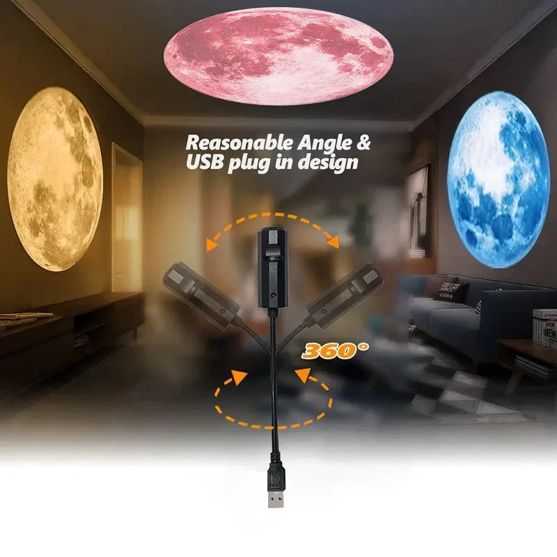 1 piece + 3 pieces of moon projection lamp, romantic home atmosphere lamp, USB lamp, bedside lighting night light