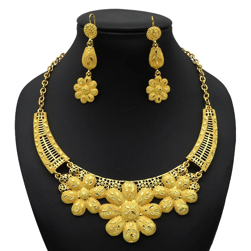 ANIID African 24K Gold Plated Jewelry Sets For Women 2PCS Set