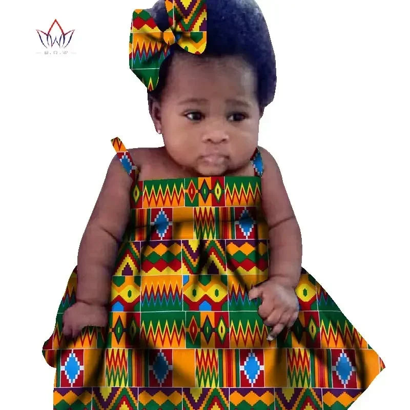 New African Dresses Baby Girl Batik Print Head Wrap Headband Bow Trendy Girl Fashion