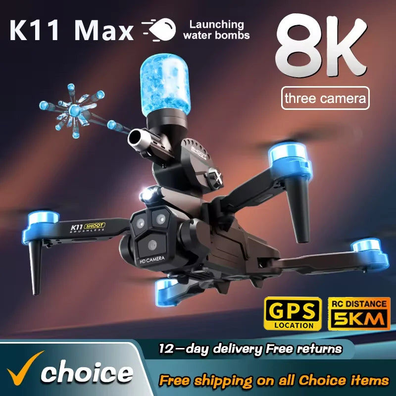 K11Max Rc Professional Drone three Camera Water Bomb Drone Aerial Vehicle 8K HD Opticals Flow Aerials Security Monitoring Drones