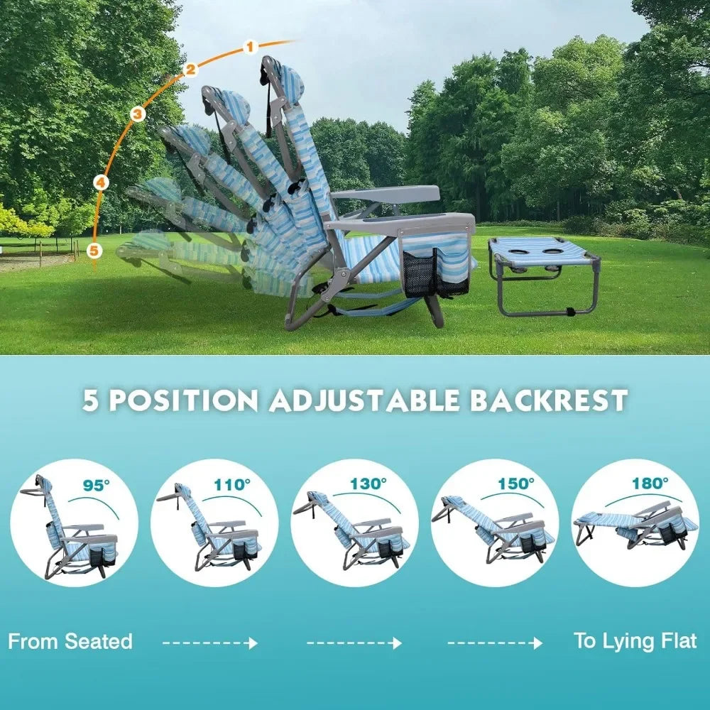 Backpack Folding Beach Chairs Set of 2 for Adults Heavy Duty 350Ibs with Camping Table Portable Lay Flat Beach Chair