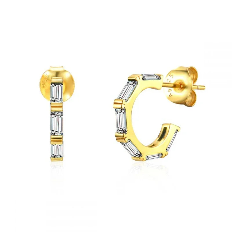 Cartilage 925 Silver Earrings Fashion C-shaped Zircon ear studs European American Geometric Piercing Earrings For Women Jewelry