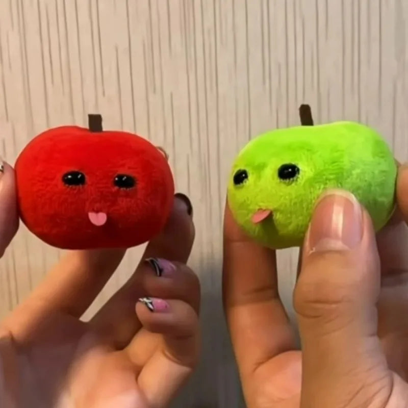 Abstract Tongue Out Apple Funny Plush Doll Keychain Backpack Pendant