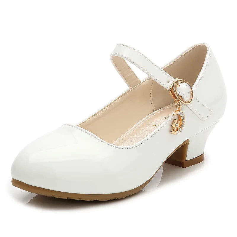 Children Girls Leather Shoes White Princess High Heel Shoes For Kids Girls Performance Dress Student Show Dance Sandals 26-41