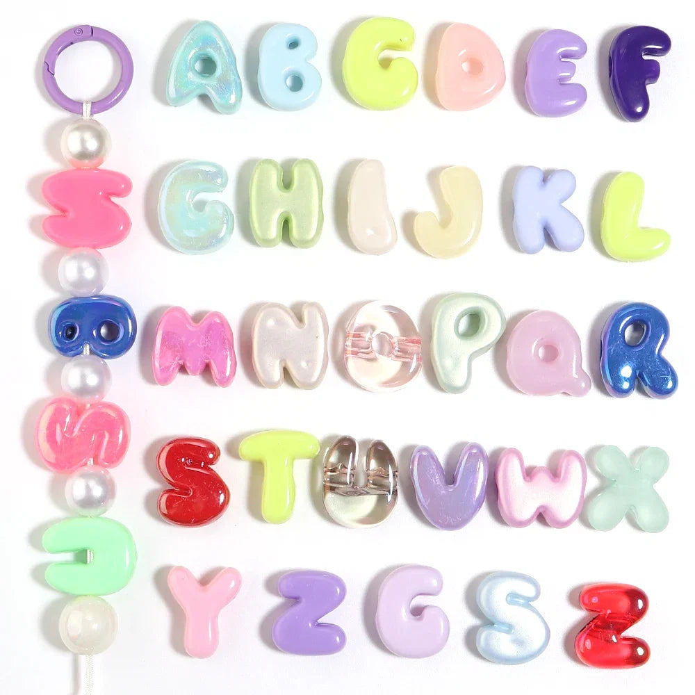 20-30pcs/lot Big Hole Cartoon English Letters Acrylic Beads Colored