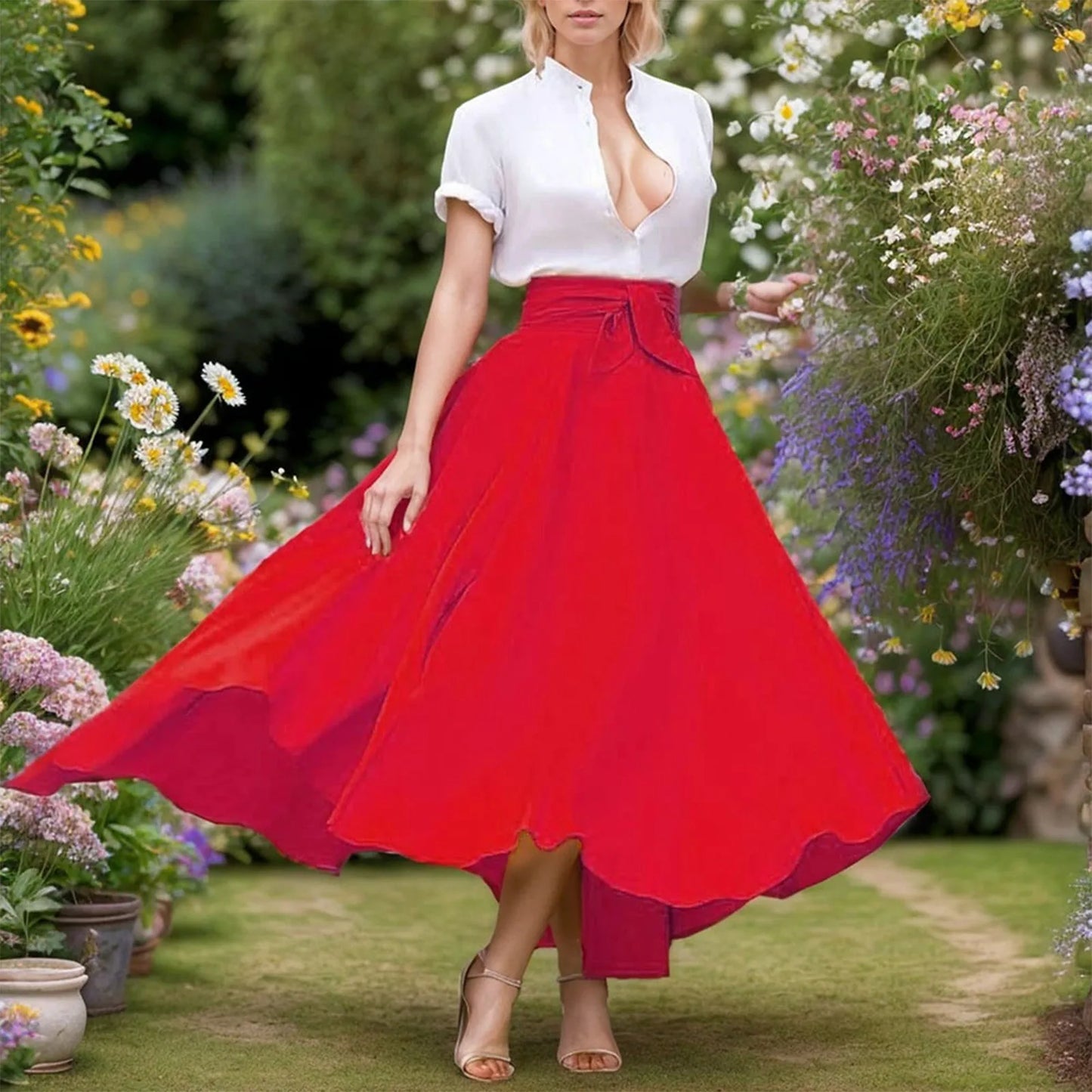 Elegant High Waist Skirt For Women Casual Bohemian Maxi Skirt With Pockets A Line Irregular Hem Long Maxi Skirts Outfits Summer