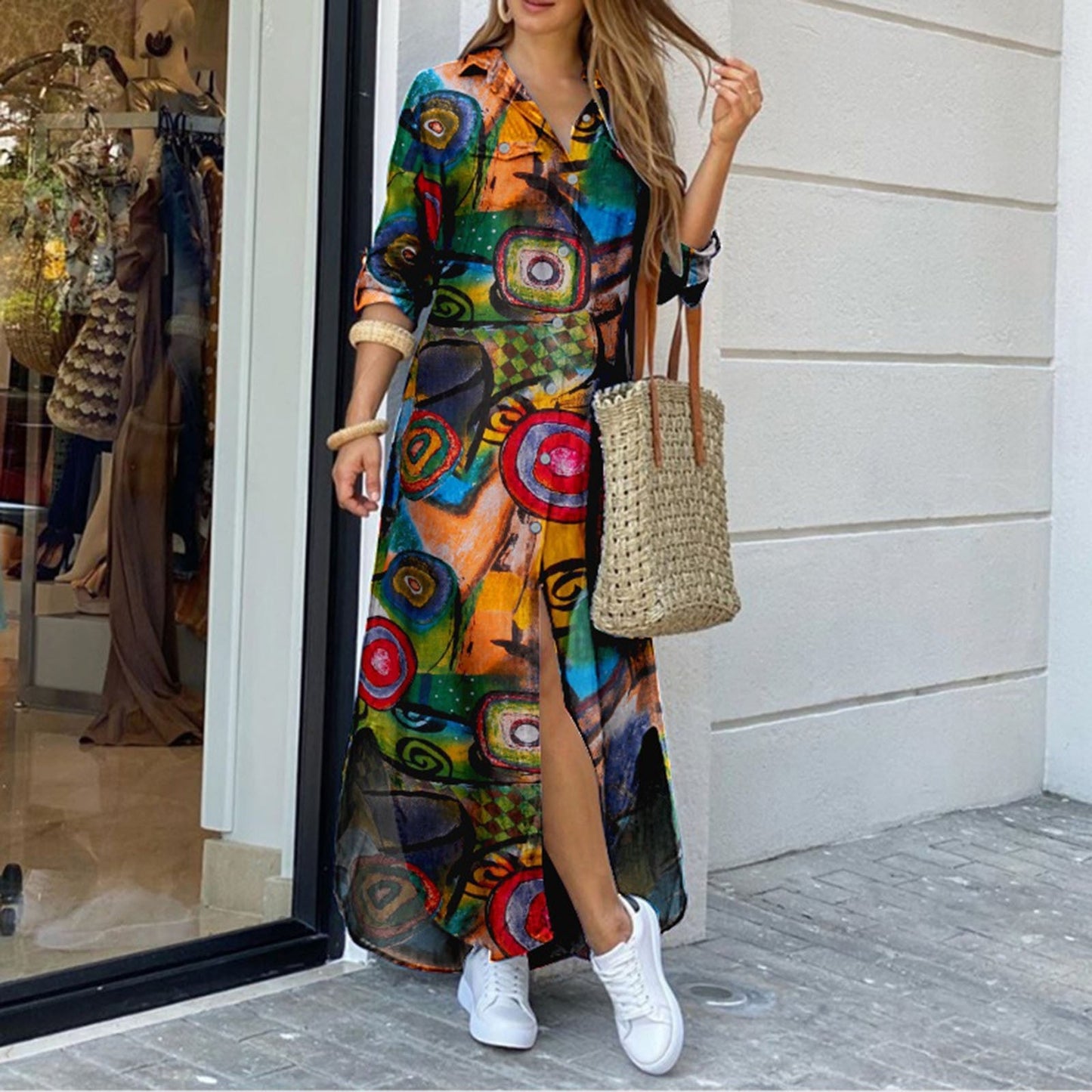 Women Stripe print Long Shirt Dress Fashion Boho Beach Button Big Maxi Dress Spring Summer 2022 New Ladies Letter Oversized Robe