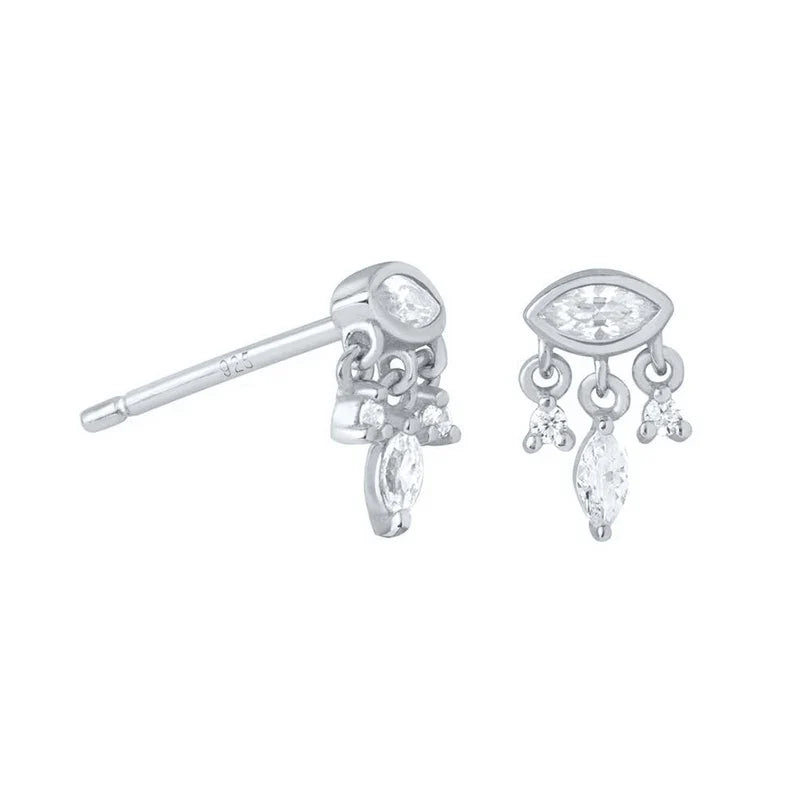 925 Sterling Silver Ear Needle Geometric Zircon Metal Earrings for women Shiny Crystal Luxury Small Stud Fashion Wedding Jewelry