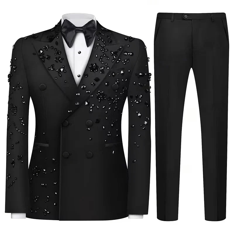 Fashion Burgundy Boy Suit Crystals Wedding Tuxedo Double Breasted Formal Child 2 Pieces Blazer Pants costume enfant garçon