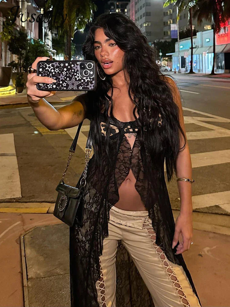 JusaHy Women's New Y2K Sexy&Club Lace Camisole Suspender Patchwork Sexy Tank Vest Halter Skinny Hollow Backless Chic Tops 2023