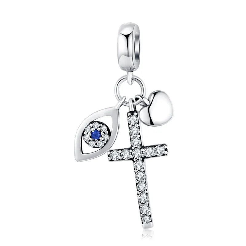 WOSTU 925 Sterling Silver Evil Eyes Charms Fatima Hand Hamsa Vintage Pendants For Women  Heart Beads Fit DIY Bracelets Necklaces