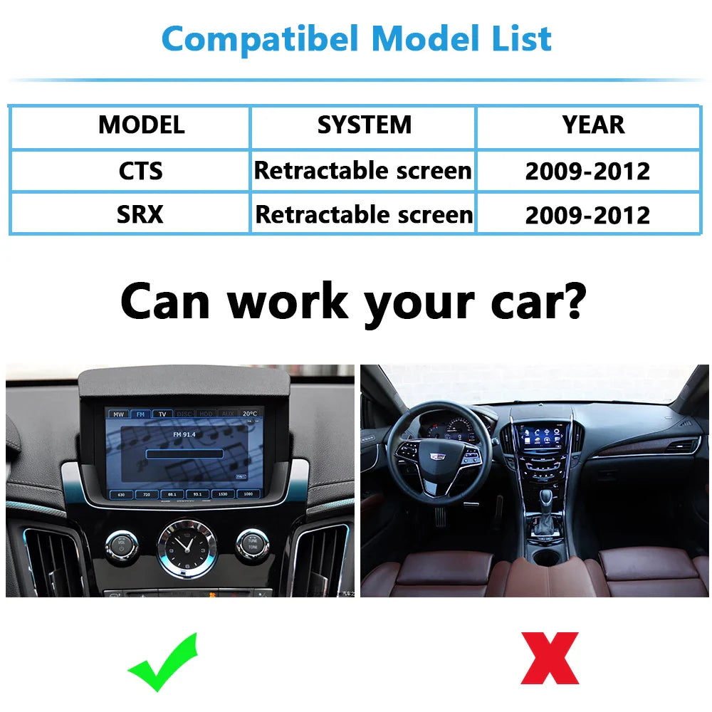 Cadillac Apple CarPlay for CTS SRX 2009-2012 Retrofit Wireless Android Auto Plug&Play Add Reverse Camera iPhone Mirror