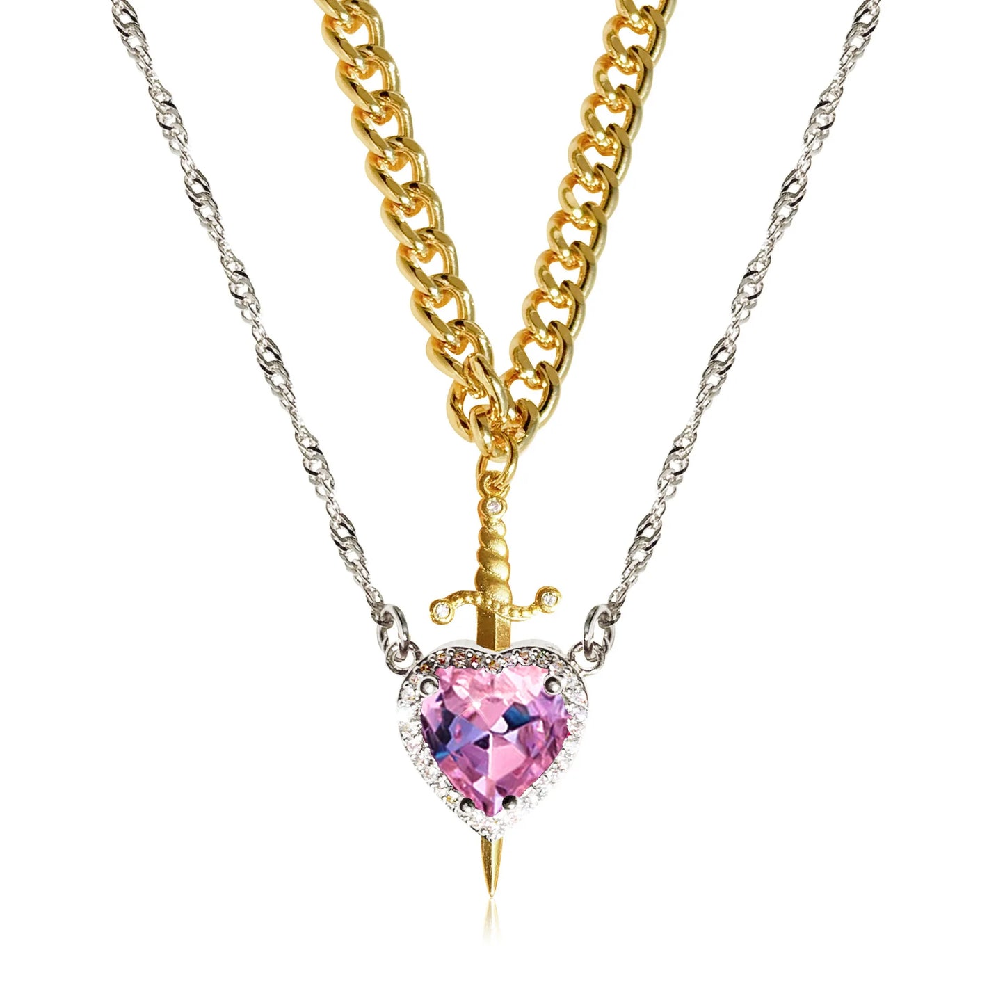 Creative Heart and Sword Couple Necklace Red Pink Heart Sword Necklace Fashion Accessories for Women Couple Gift Jewelry