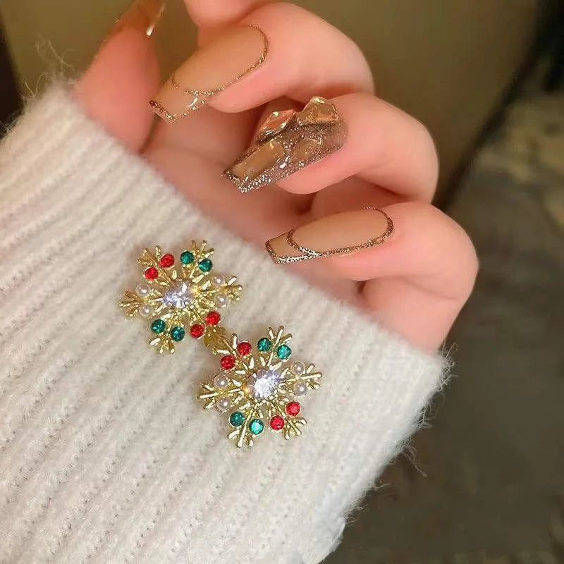 2023 New Zircon Christmas Tree Earrings for Women Shiny Rhinestone Star Pearl Stud Earring New Year Xmas Festival Ear Jewelry