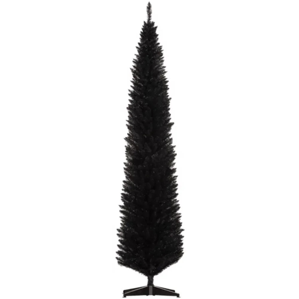The 8-foot-tall artificial Christmas tree comes in a slim pencil style, with 618 branches adding a lush look to the tree